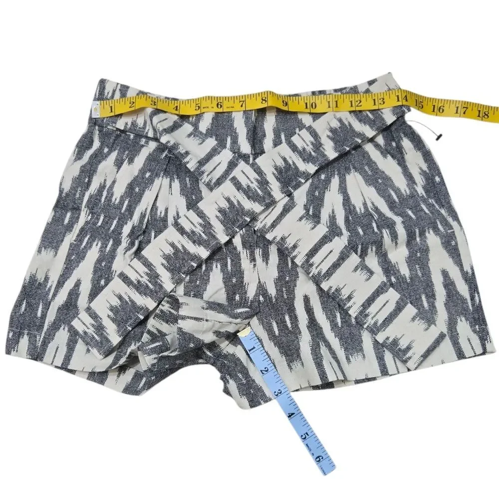 J. Crew Blue White Pattern Linen Cotton Blend Bow Tie Belt High Waist Shorts 00